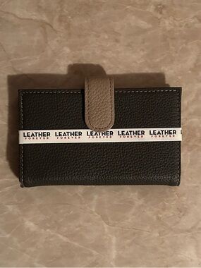 Leather Wallet with Contrast Tab - Black and Taupe